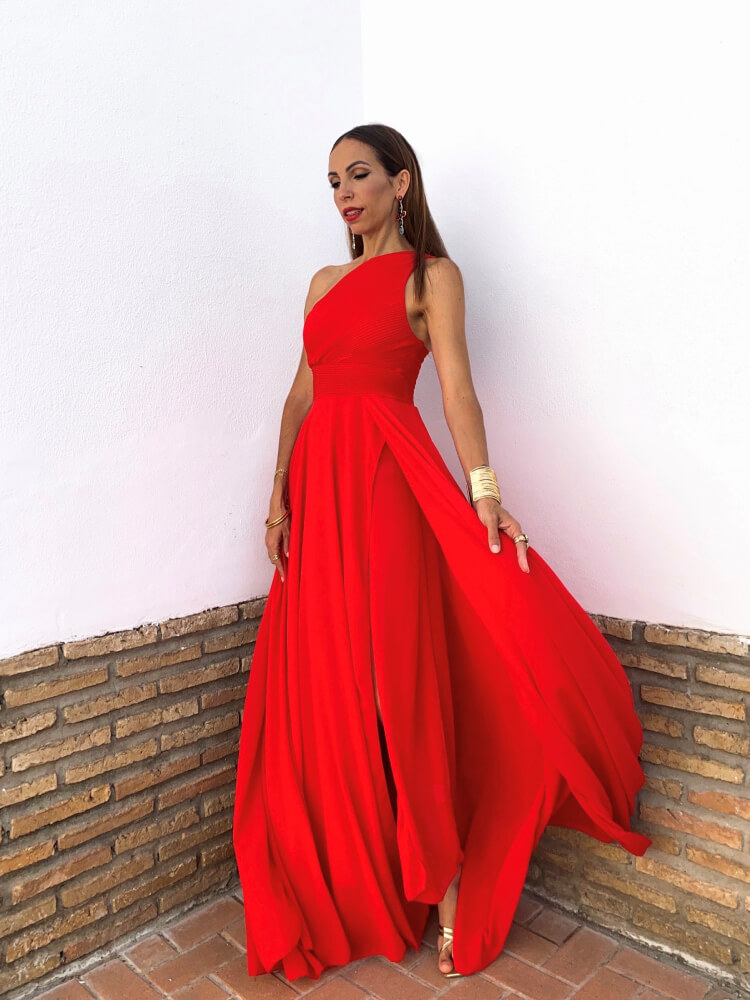 Vestido largo elegante para invitada eventos boda color rojo