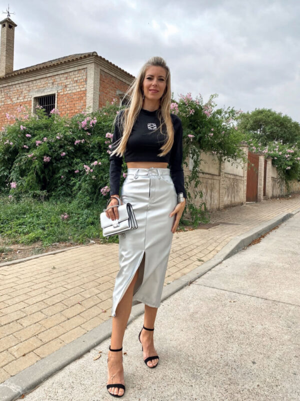 Falda Midi Plateada