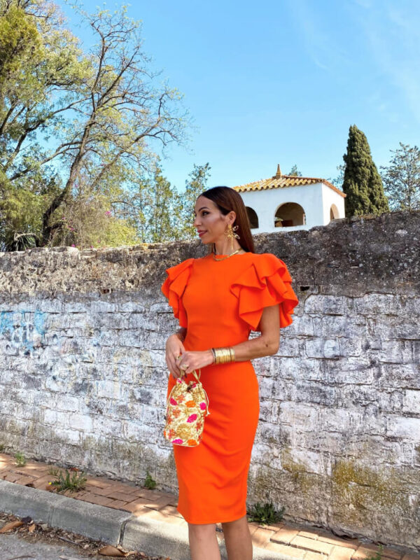 Vestido naranja elegante barato