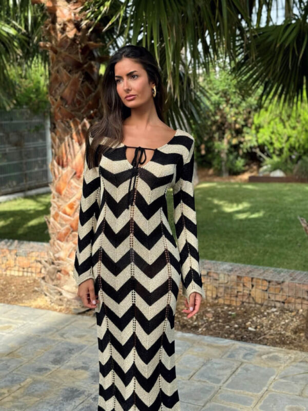Vestido Dorado Y Negro Con Rayas