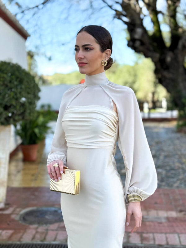 Vestido Satinado Midi Beige - Imagen 2