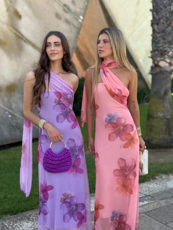 Vestido multiposición tul elástico flores degradadas