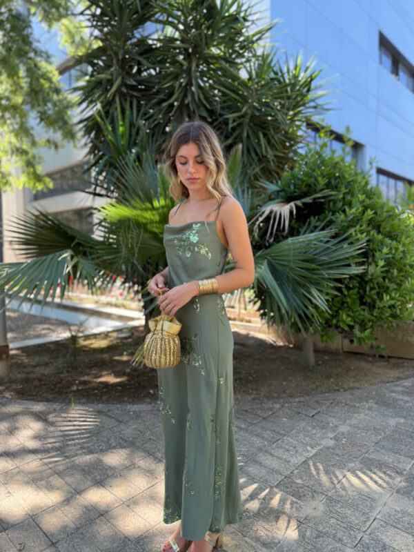 Vestido sedoso verde lentejuelas - Imagen 5