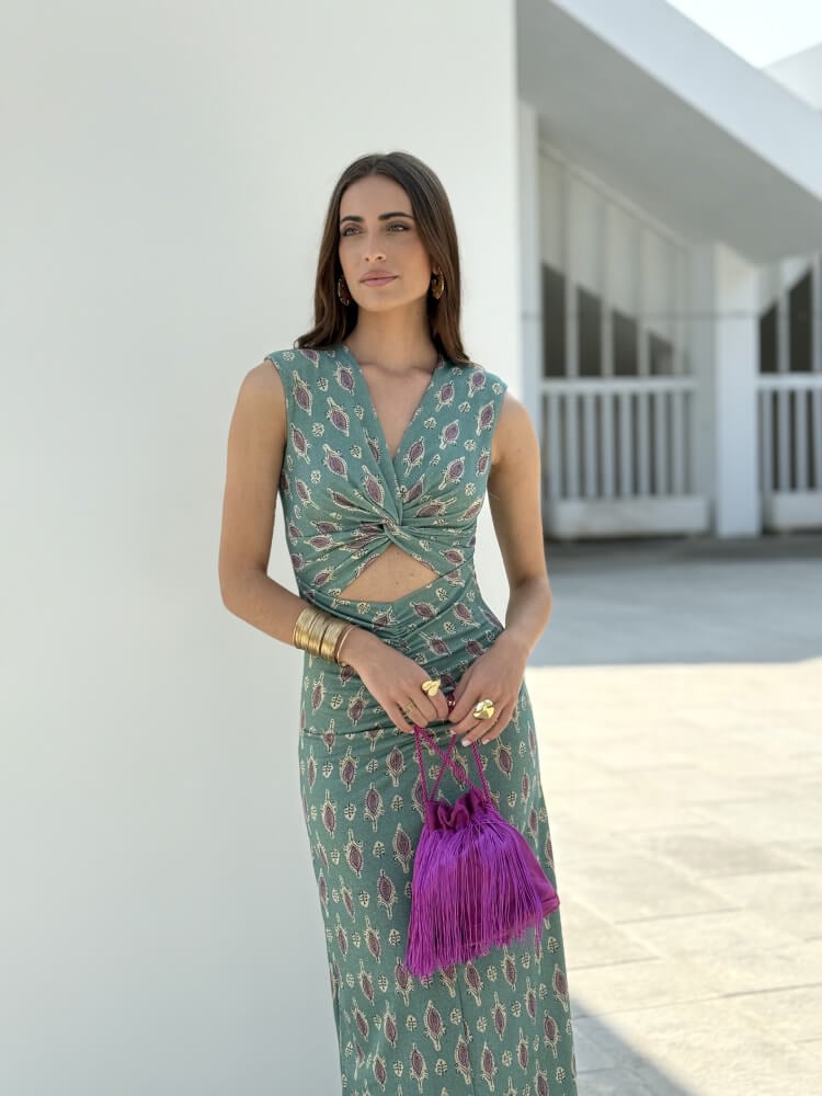 Vestido Verde Estampado de Colores