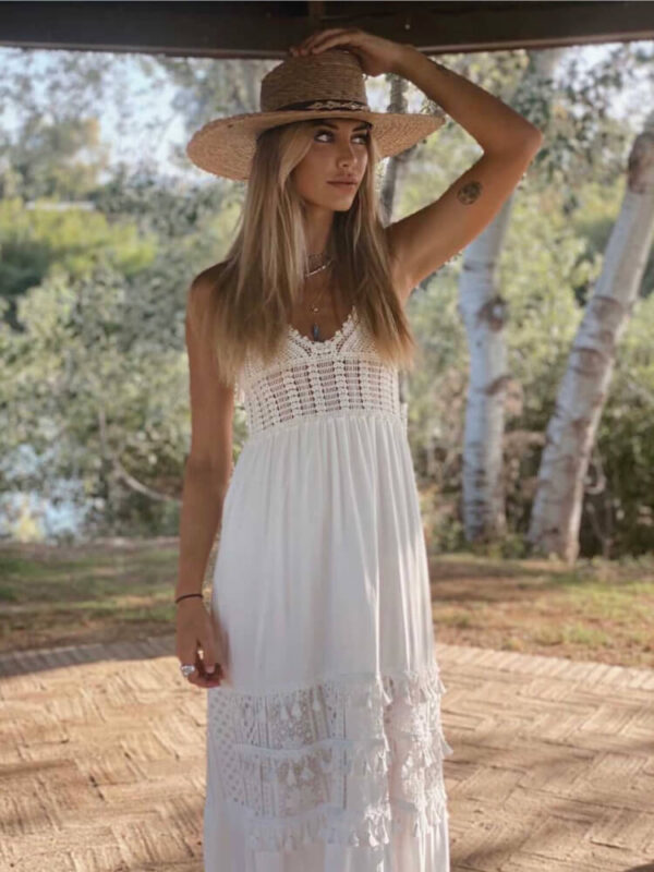 Vestido Blanco Boho Con Falda Forrada