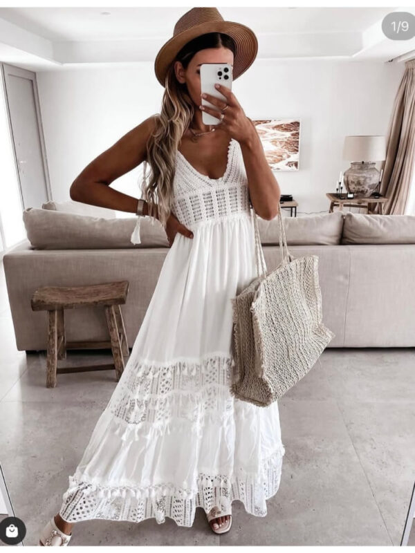 Vestido Blanco Boho Con Tirantes De Cuerda