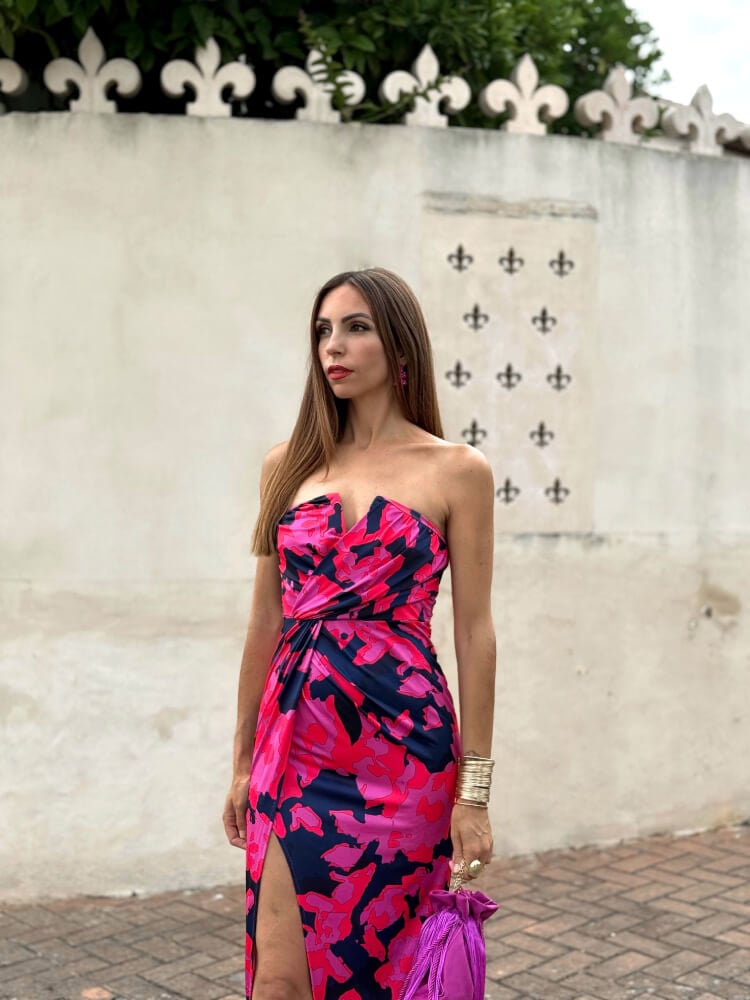 Vestido Rojo Estampado Con Escote En V