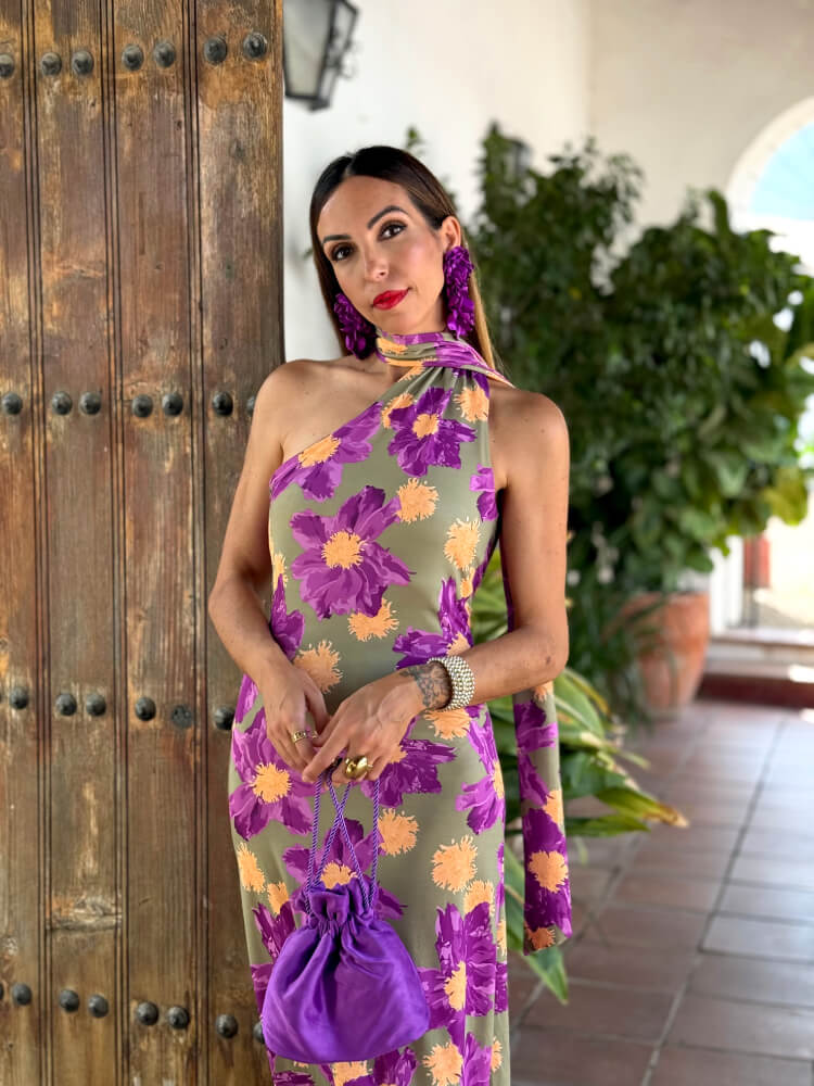 Vestido Licra Fría Verde Flores