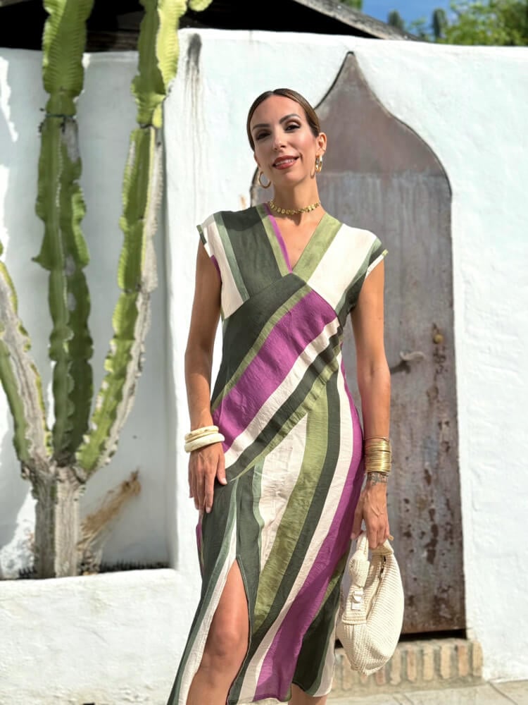 Vestido Midi De Rayas Diagonales