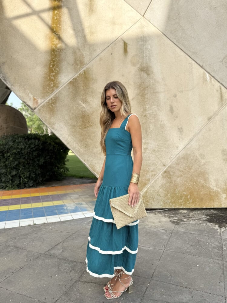 Vestido Azul Tipo Lino