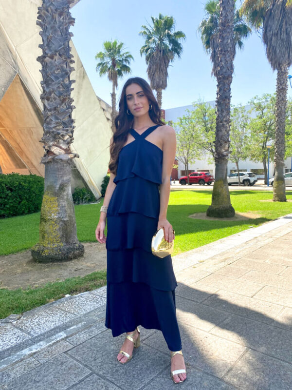 Vestido Azul Con Escote Y Tirantes