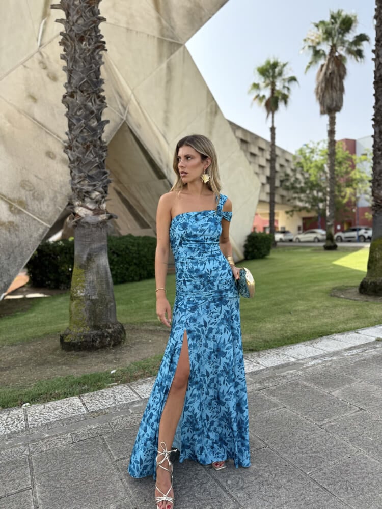 Vestido Azul Largo De Licra Fría
