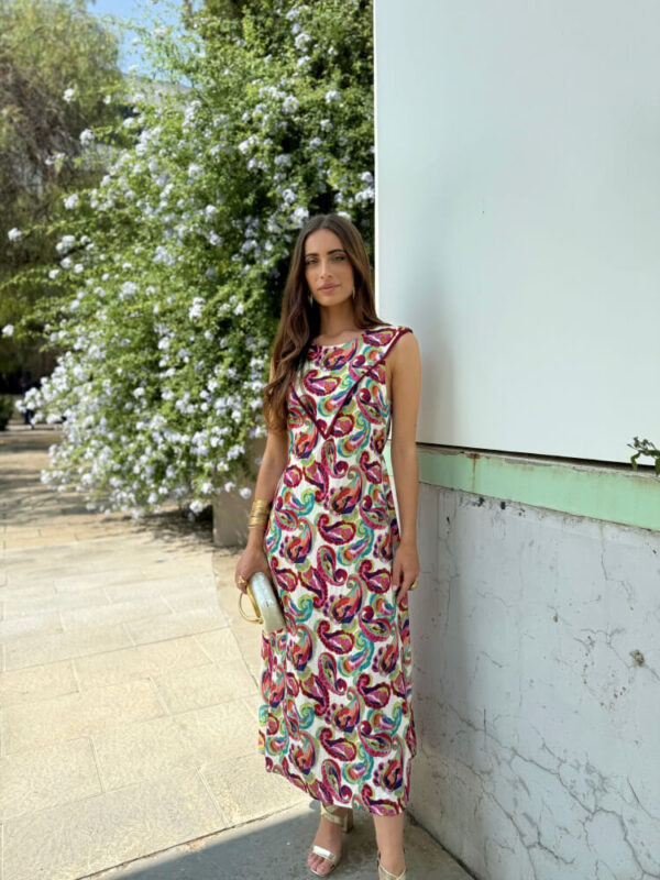 Vestido Tela Ligera Con Cuello V
