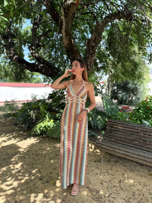Vestido largo forro interior hilo cosido mujer