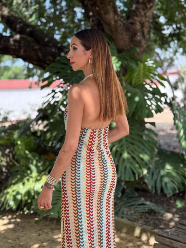 Vestido largo elástico detalle cordón trenzado