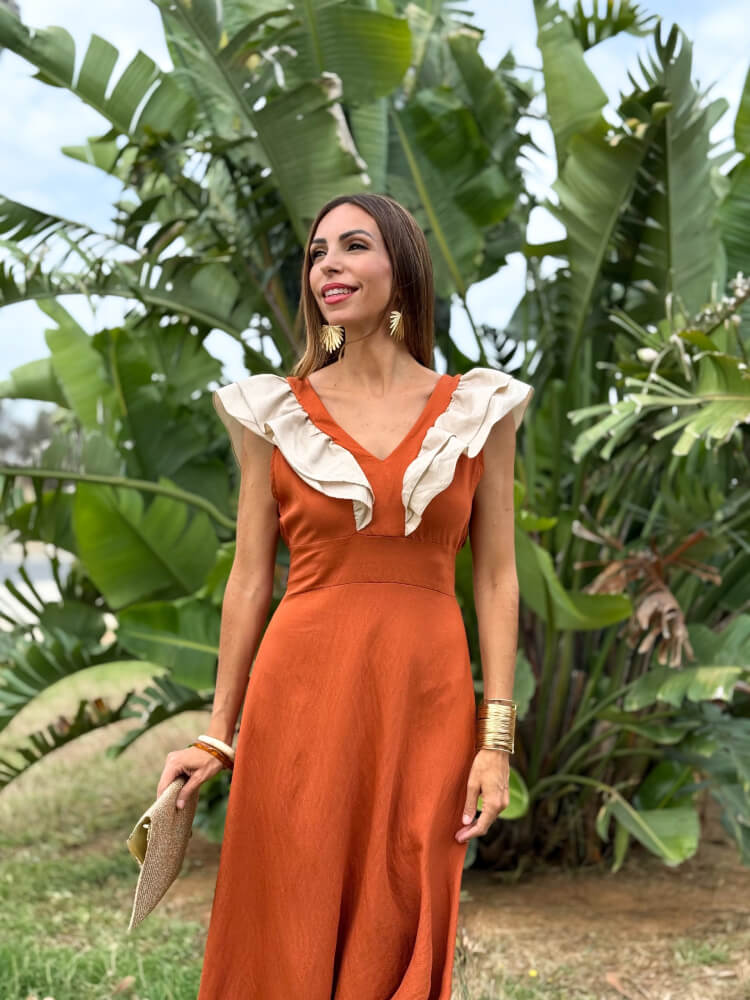 Vestido Largo Teja Sin Mangas