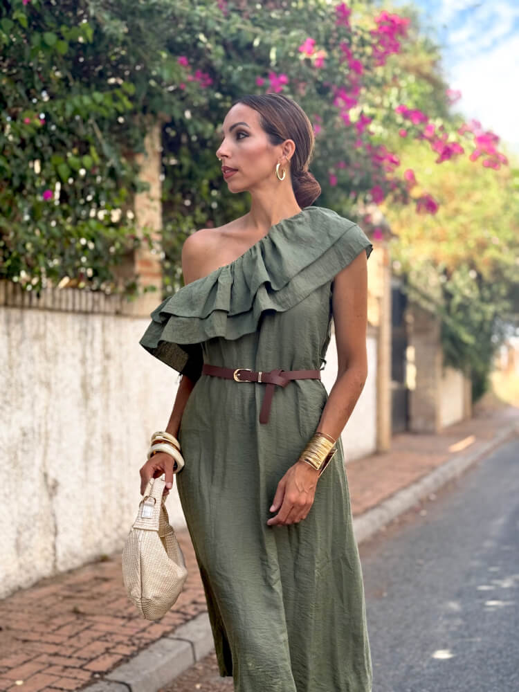 Vestido Largo De Lino Asimétrico