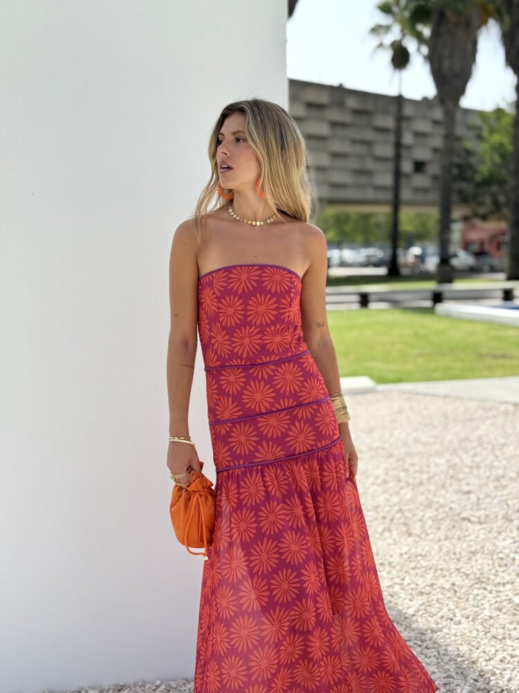 Vestido Largo Floral Naranja
