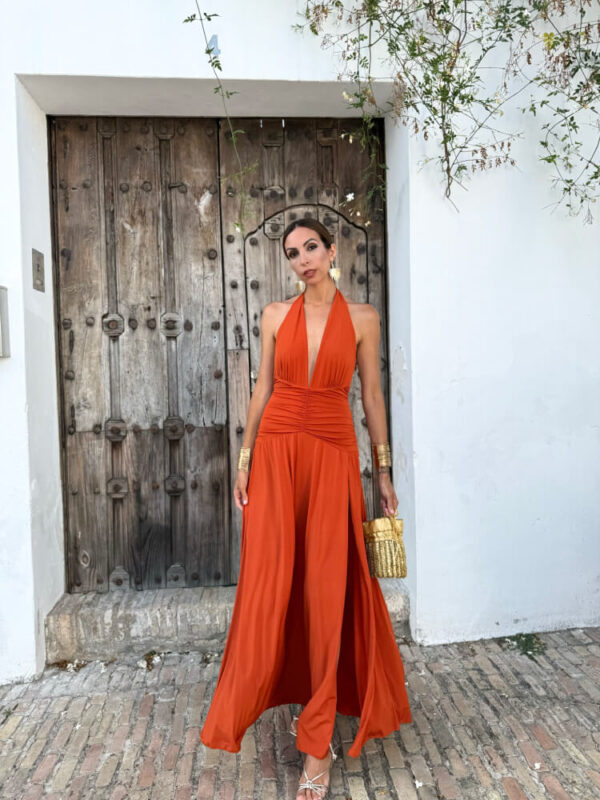 Vestido Largo Naranja Ligero Para Celebraciones Especiales