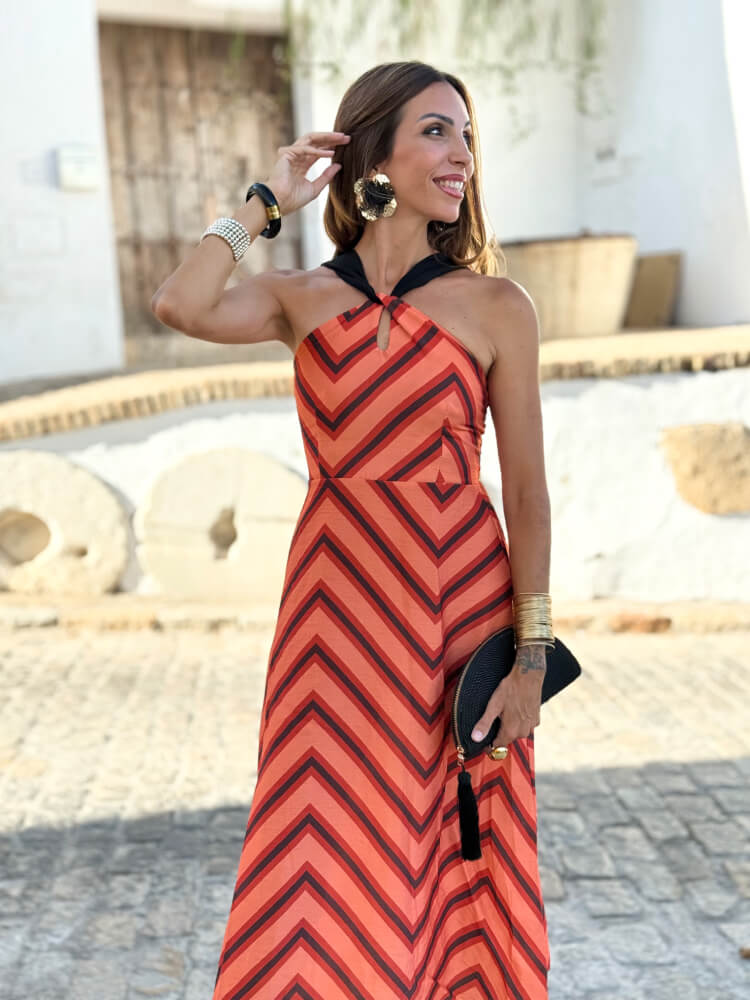 Vestido naranja y negro