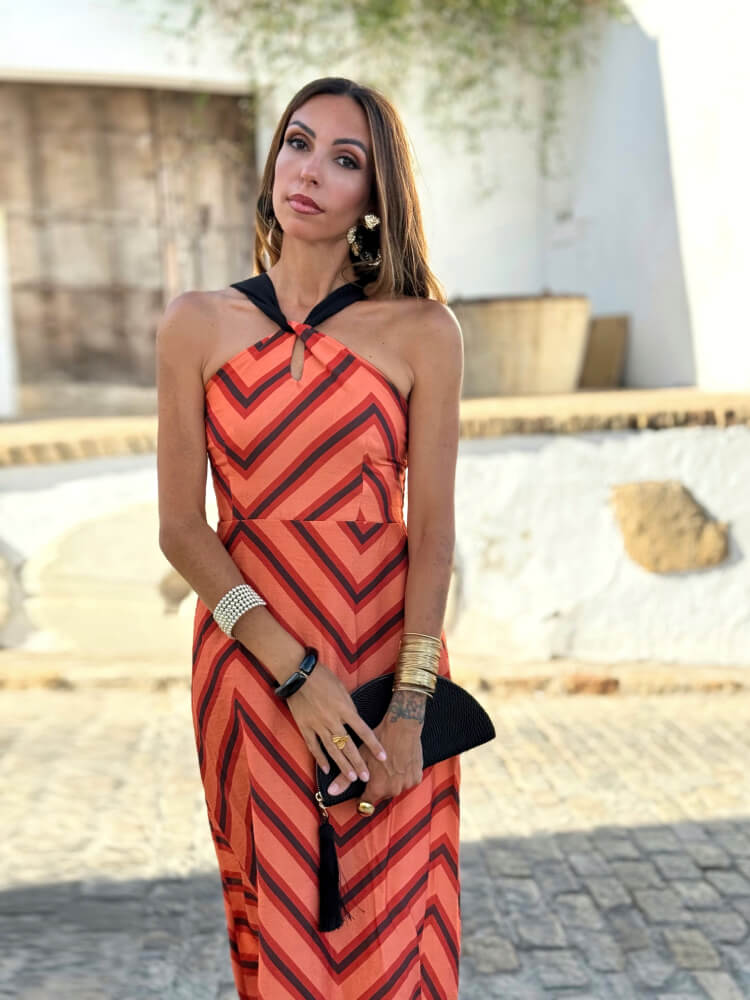 Vestido Estampado Con Espalda Nido De Abeja