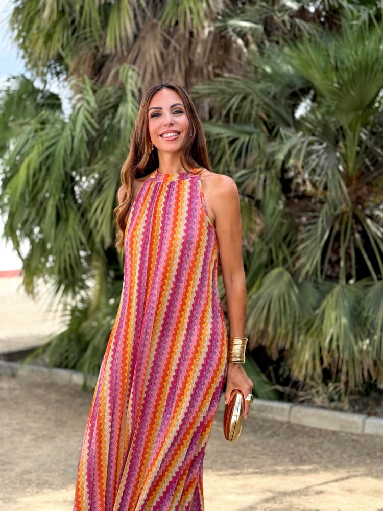 Vestido Zigzag Multicolor Detalle del Plisado