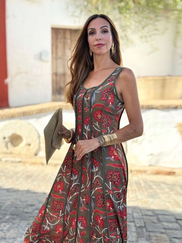 Vestido Verde Floral Hasta La Rodilla
