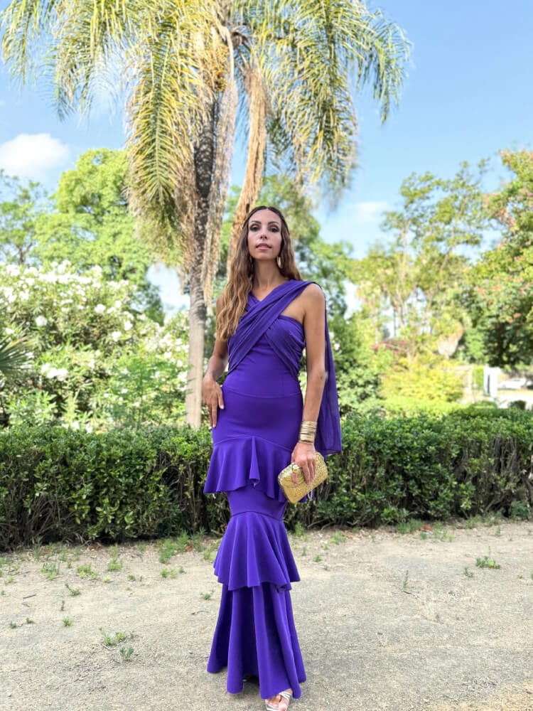 Vestido Azul Largo Con Volantes
