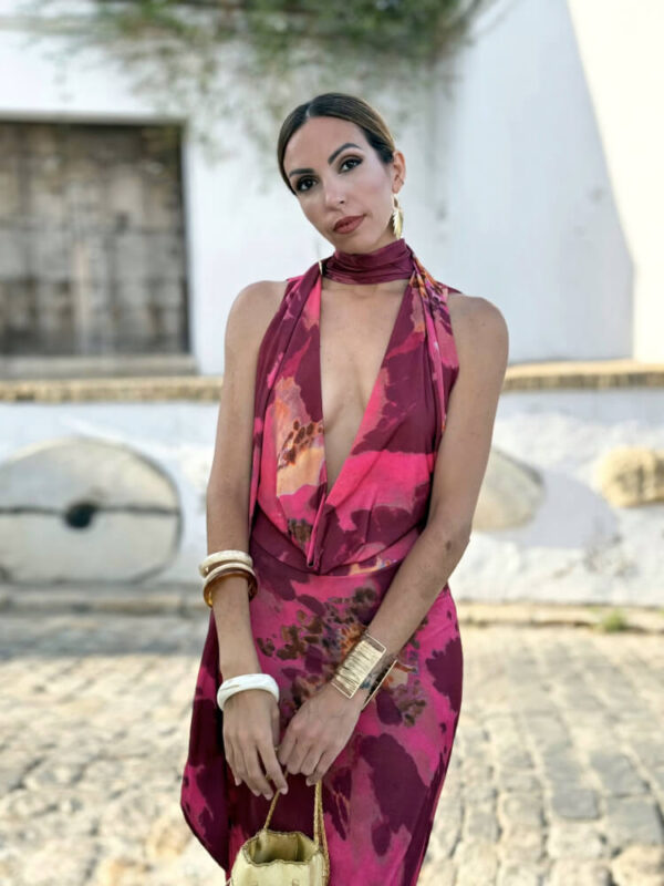 Vestido Largo Buganvilla Floral Con Tejido Elástico