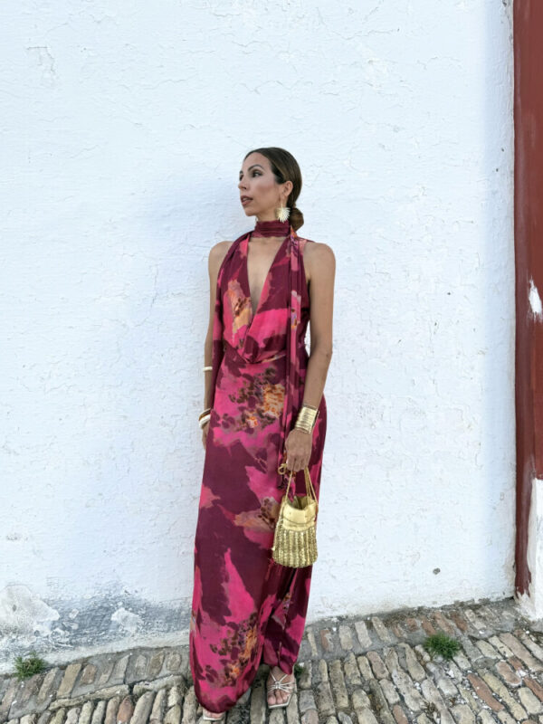 Vestido Largo Floral Vino Buganvilla Ideal Para Verano
