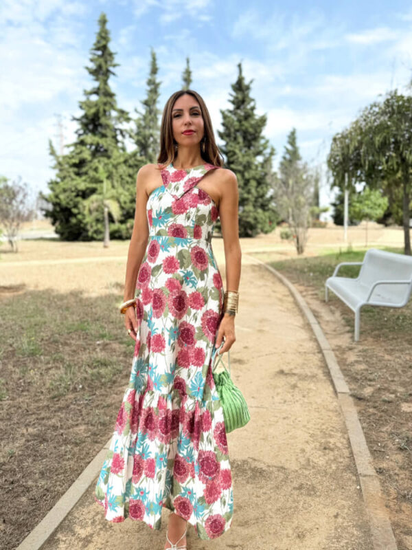 Vestido Beige Efecto Lino Espalda Smock