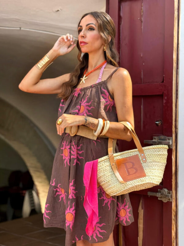 Vestido Bambula Rosa Estampado de Soles