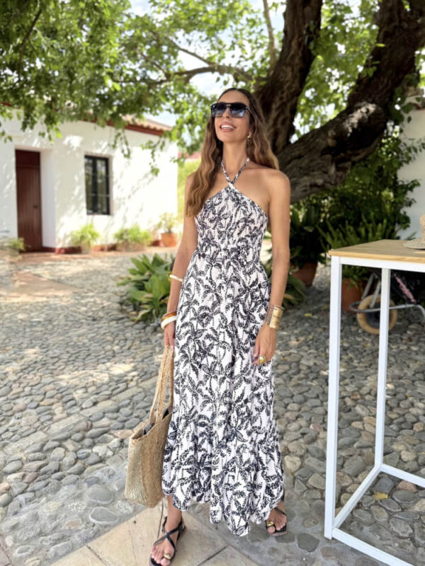 Vestido Largo Blanco Y Negro De Verano