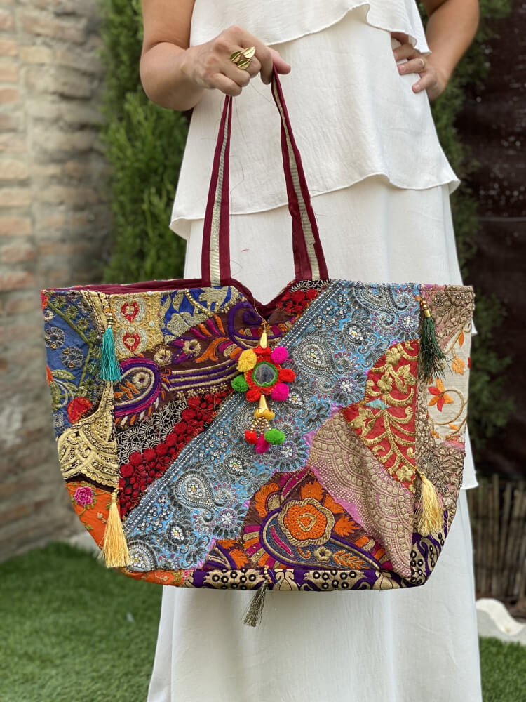 Bolsa Artesanal Bordada Tipo Tote Étnica