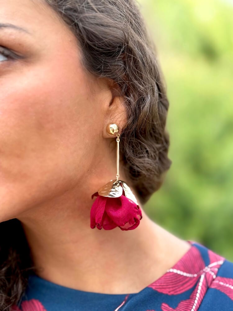 Pendientes Vino Con Flor Colgante