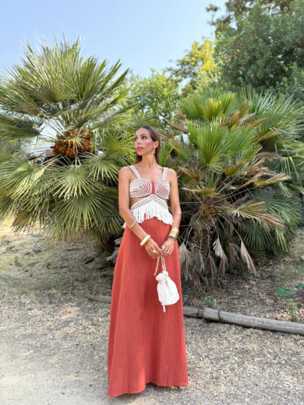 Vestido Algodón Corte Midi Con Falda Fluida
