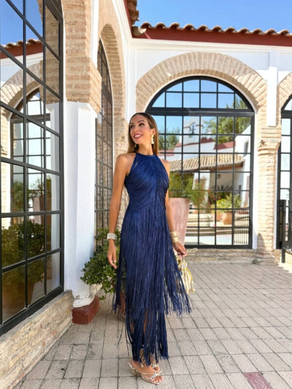 Vestido Negro Bandage De Fiesta Con Flecos