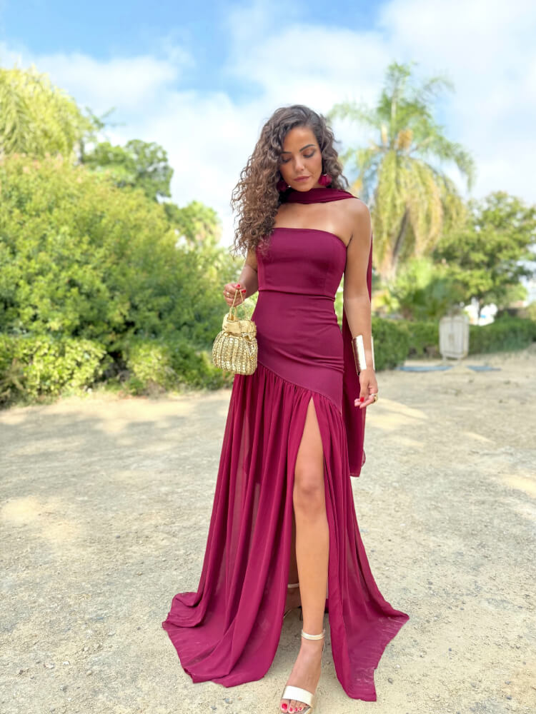 Vestido Largo Elegante Con Chal Incluido