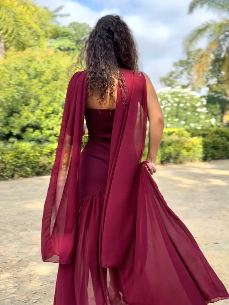 Vestido Largo De Tejido Crepe Y Gasa