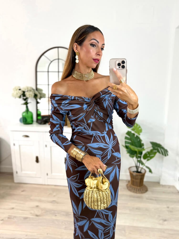 Vestido Largo Tierra Floral Azul
