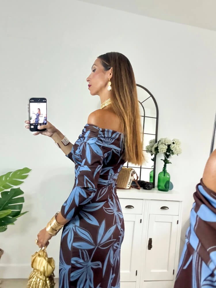 Vestido Largo Tierra Con Estampado Floral Azul