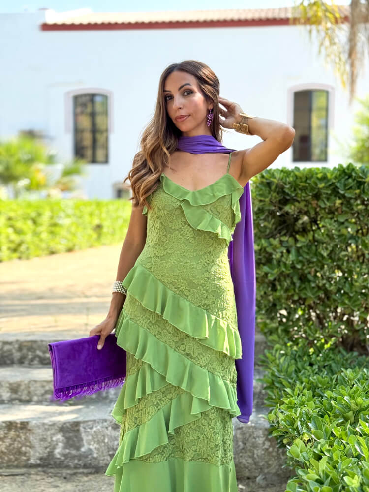 Vestido Largo Encaje Elástico Forro Interior