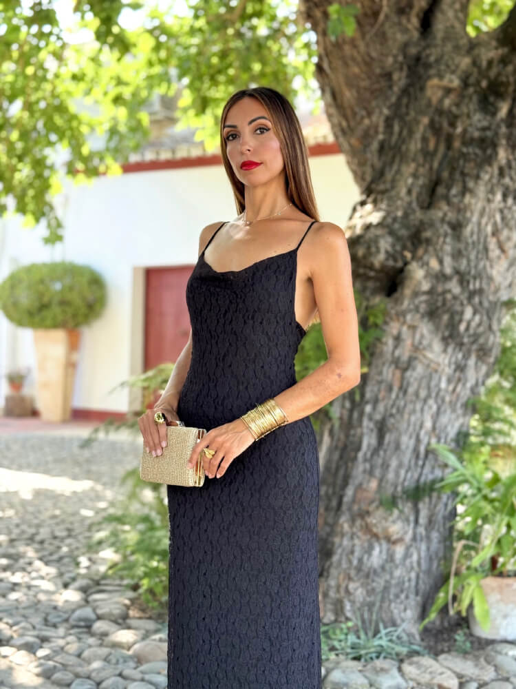 Vestido Negro Encaje Elástico