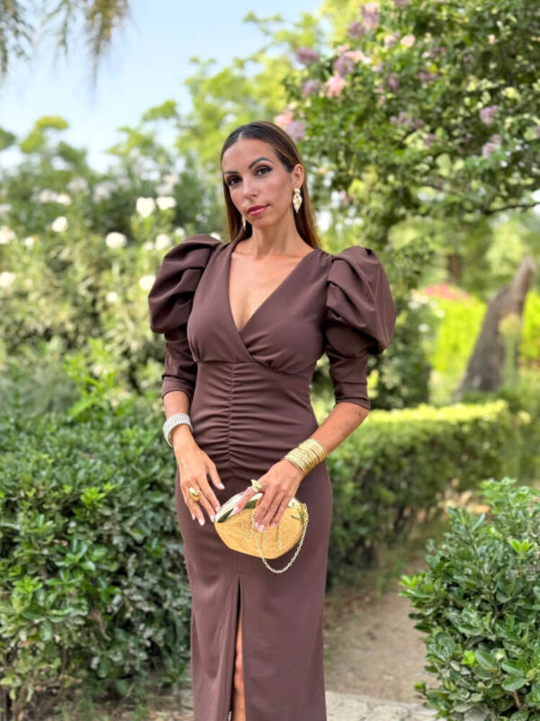 Vestido Marrón Ajuste Cómodo Con Cremallera