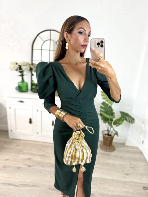 Vestido Negro Con Drapeado Frontal