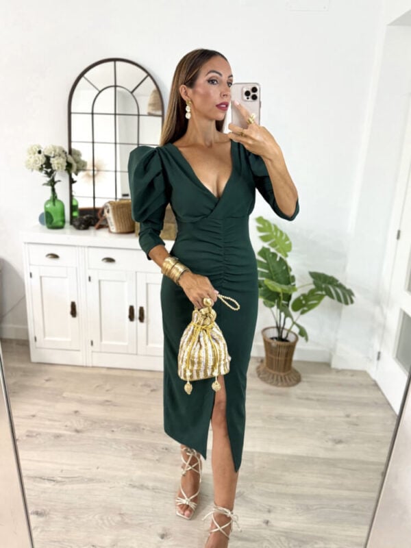 Vestido Negro Largo De Crespón Elástico
