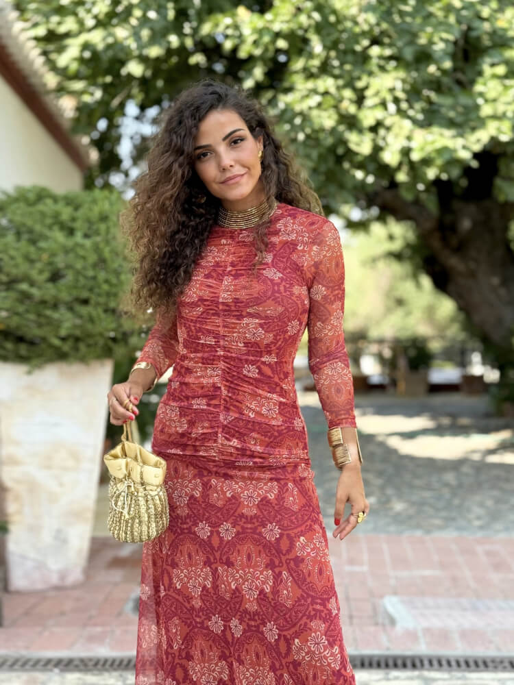 Vestido Tul Elástico Floral