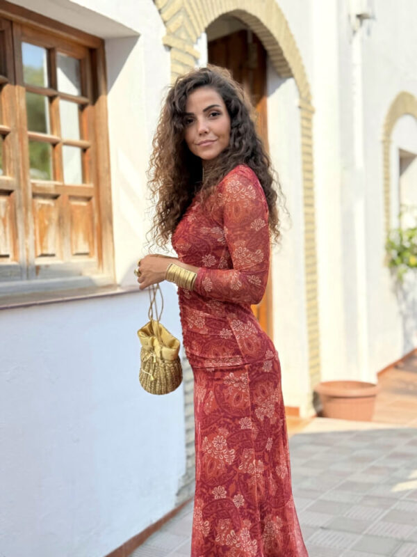 Vestido Tul Elástico Con Falda Midi