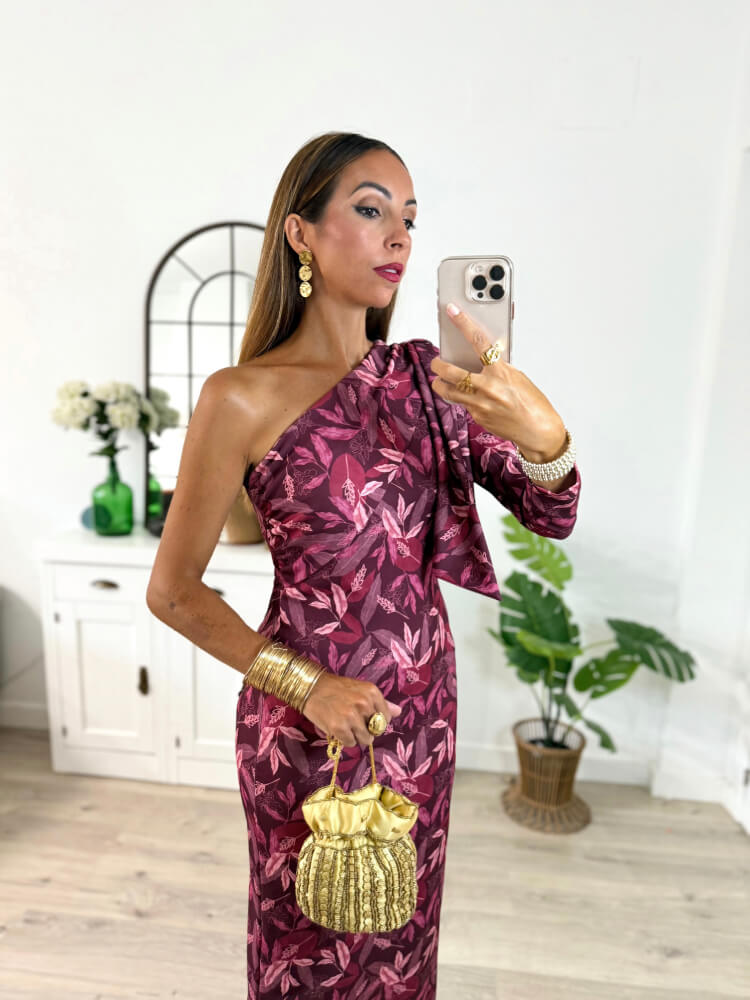 Vestido Floral Con Lazo Decorativo En Hombro