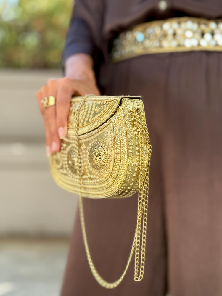 Bolso Dorado Elegante De Mano Y Hombro